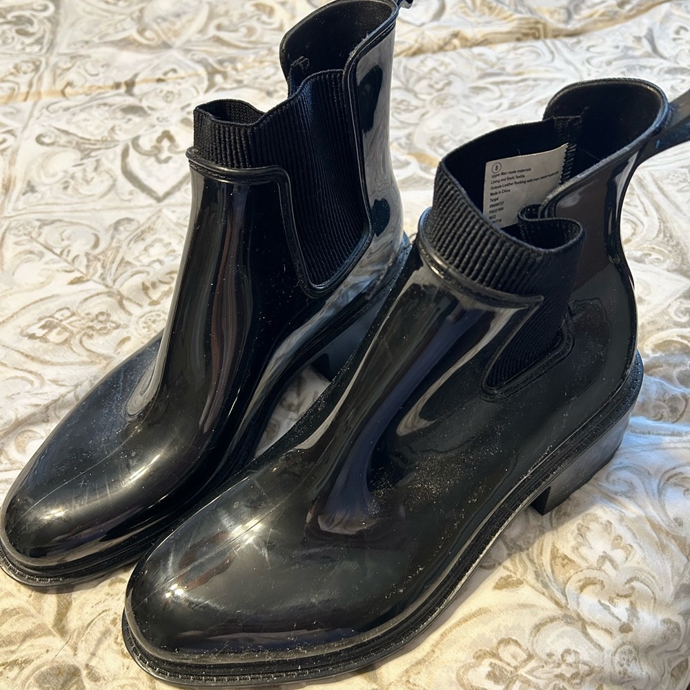 Black Chelsea Rain Ankle Boots for Women Size 8
